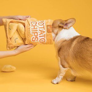 Stimulating Potato Chip Dog Toy - Crinkle, Squeak, and Hidden Treat Pockets